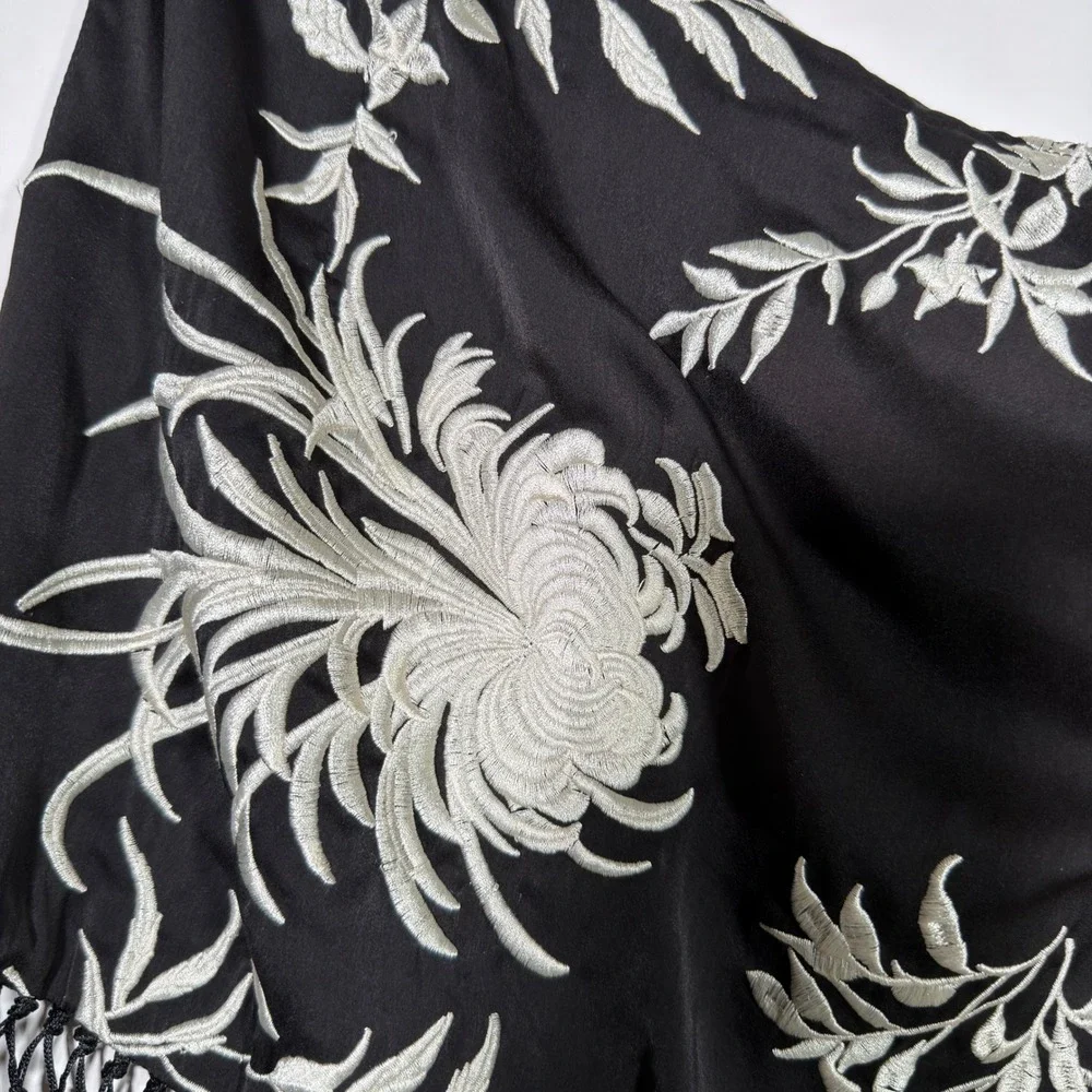 Zara Black Embroidered Fringe Wrap Skirt Sarong Cover Up Women's L NWT - Picture 4 of 7
